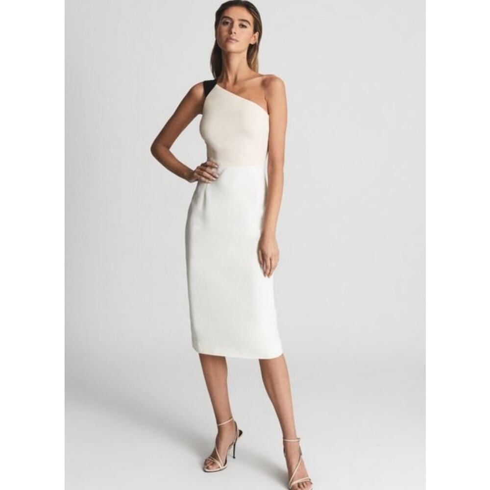 REISS Riana One Shoulder Special Occasion Dress Pink White Size 2 NWT